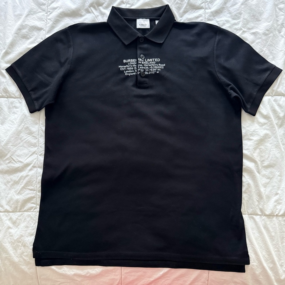 BURBERRY Men's "Arlo" Black Logo Print Short Sleeve Polo Shirt